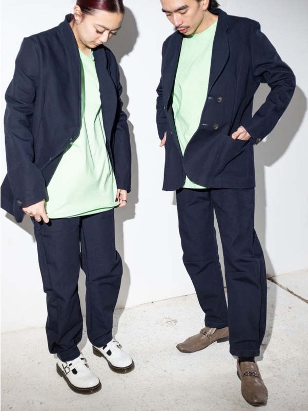 Navy Relaxed Suit Set with Mint Green Tee jacket is xs/s pant s/m unisex